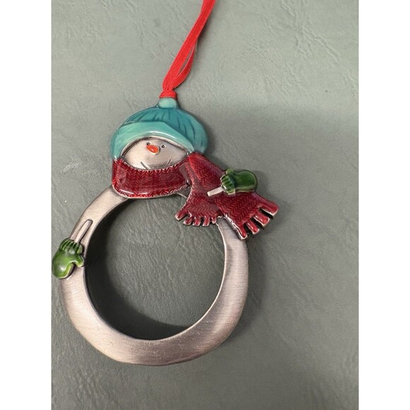 Vintage Snowman Christmas Tree Ornament Scarf Hat Classic W Photo Hole Silver To - Picture 1 of 8
